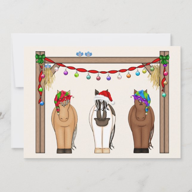 Cartes Pour Fêtes Annuelles Jolie Ferme Vacances Cheval Noël (Devant)