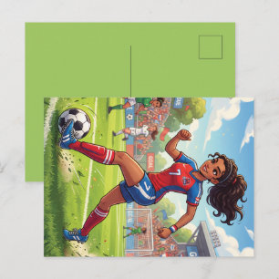Cartes Pour Fêtes Annuelles Jolie Fille de Dessin Animé Jouant au Football