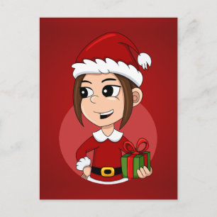 Cartes Pour Fêtes Annuelles Jolie fille de Noël aux cheveux bruns