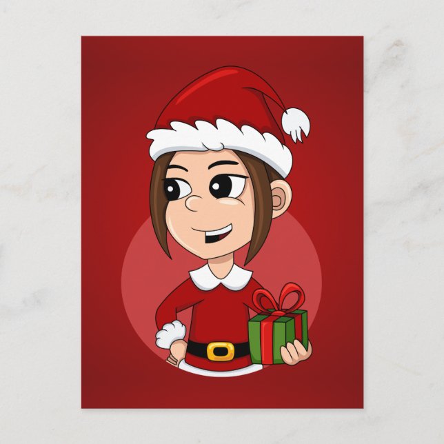 Cartes Pour Fêtes Annuelles Jolie fille de Noël aux cheveux bruns (Devant)