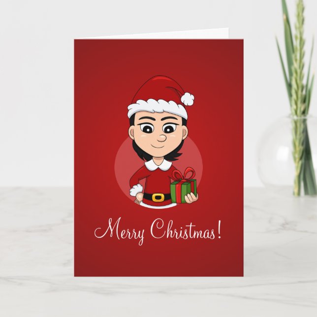 Cartes Pour Fêtes Annuelles Jolie fille de Noël avec cheveux noirs courts (Devant)