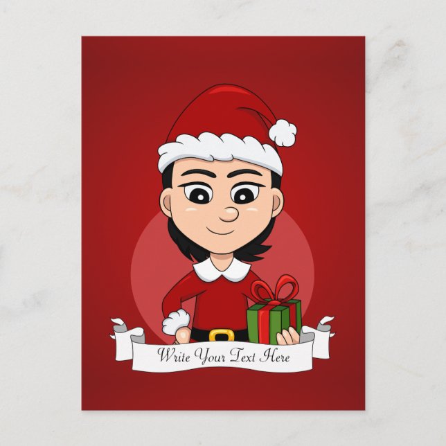 Cartes Pour Fêtes Annuelles Jolie fille de Noël avec cheveux noirs courts (Devant)