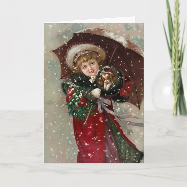 Cartes Pour Fêtes Annuelles Jolie fille de Noël dans la neige (Devant)