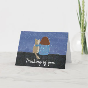Cartes Pour Fêtes Annuelles Jolie Fille Et Chat Penser De Vous