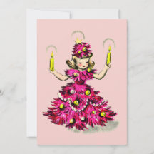 Jolie fille rétro vintage arbre de Noël rose
