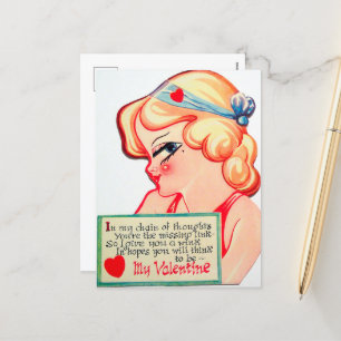 Cartes Pour Fêtes Annuelles jolie fille rétro vintage Valentine