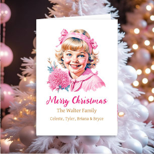 Cartes Pour Fêtes Annuelles Jolie fille Vintage   Noël rose Personnalisé