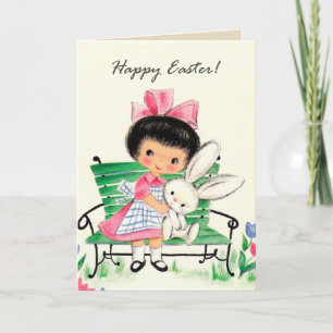 Cartes Pour Fêtes Annuelles Jolie fille vintage Pâques rétro ajouter un messag