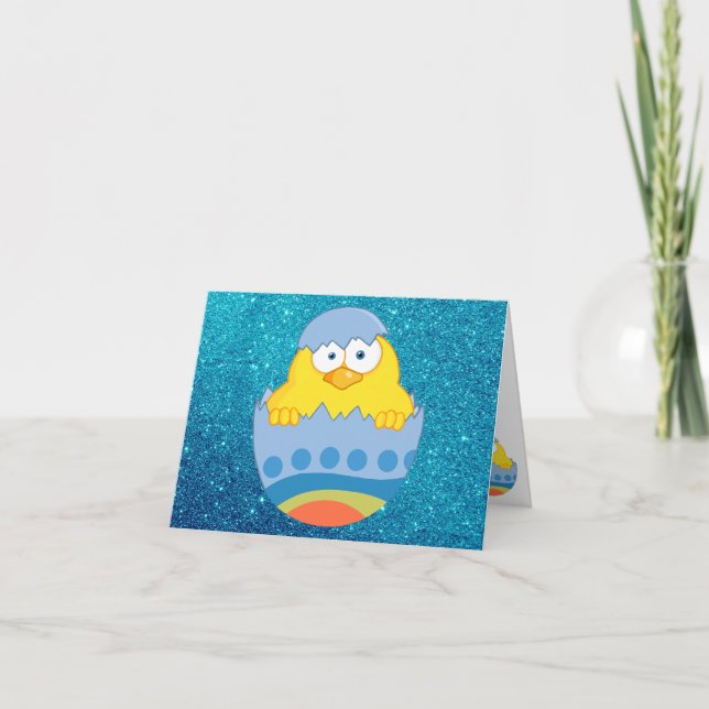 Cartes Pour Fêtes Annuelles Jolie Hachure De Poulets De L'Oeuf De Pâques Bleu  (Devant)