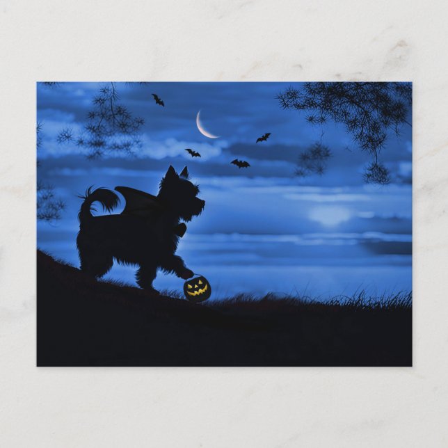 Cartes Pour Fêtes Annuelles Jolie Halloween Yorkie Trick ou le traitement (Devant)