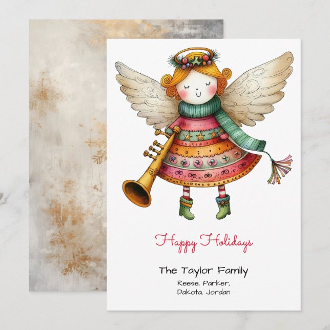 Cartes Pour Fêtes Annuelles Jolie illustration lunaire Angel (Devant / Derrière)