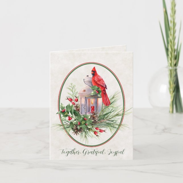 Cartes Pour Fêtes Annuelles Jolie lanterne avec Noël saint et cardinal (Devant)