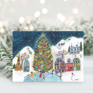 Cartes Pour Fêtes Annuelles Jolie maison d'hiver Village Scène Noël