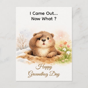 Cartes Pour Fêtes Annuelles Jolie marmotte à l'aquarelle sortant de son trou