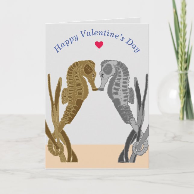 Cartes Pour Fêtes Annuelles Jolie paire de chevaux de mer Valentines (Devant)