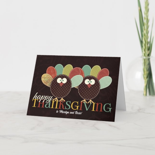 Cartes Pour Fêtes Annuelles Jolie paire de patchs de dindes Thanksgiving (Devant)