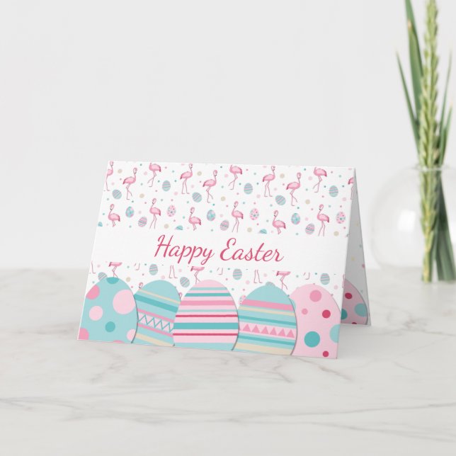 Cartes Pour Fêtes Annuelles Jolie Pâques flamingo & oeufs peints motif (Devant)