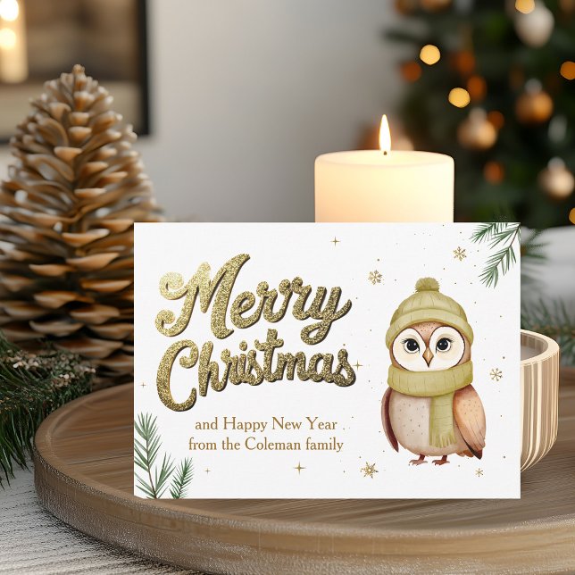 Cartes Pour Fêtes Annuelles Jolie Parties scintillant or Joyeux Chouette de No (Créateur téléchargé)