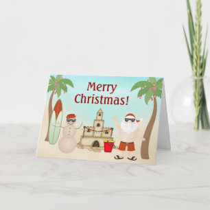 Cartes Pour Fêtes Annuelles Jolie Père Noël au Beach Paradise Joyeux Noël