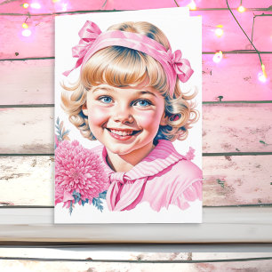 Cartes Pour Fêtes Annuelles Jolie petite fille vintage   Noël rose