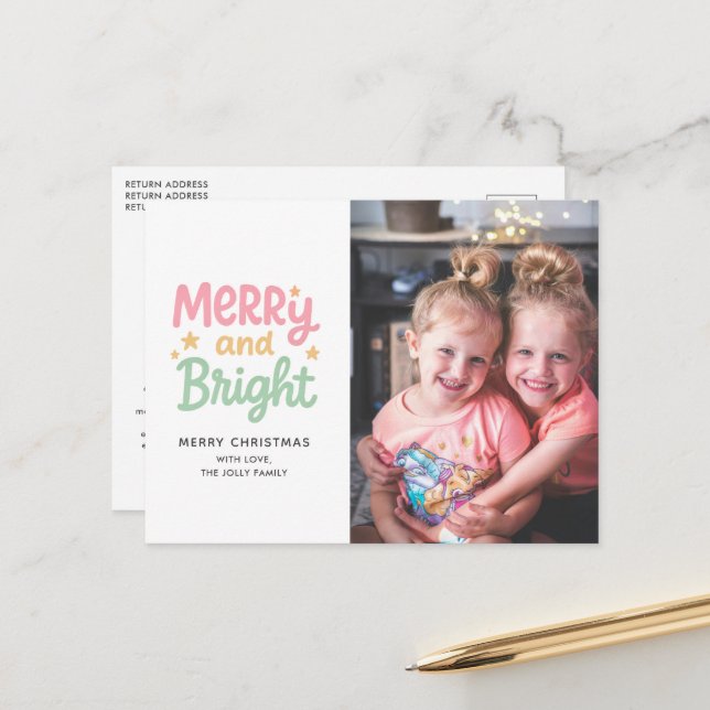 Cartes Pour Fêtes Annuelles Jolie photo Coloré Noël moderne (Devant/Arrière en situation)