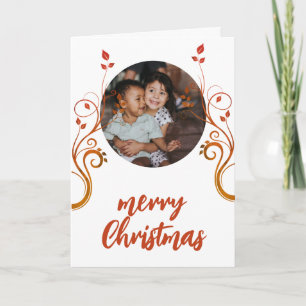 Cartes Pour Fêtes Annuelles Jolie photo de famille Feuillage rouge Joyeux Noël