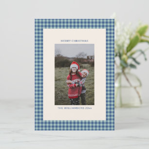 Cartes Pour Fêtes Annuelles Jolie photo de famille gingham bleu sarcelle Noël