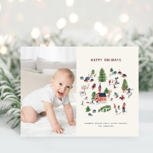 Cartes Pour Fêtes Annuelles Jolie photo de Noël de village nordique minimalist