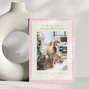 Cartes Pour Fêtes Annuelles Jolie photo de Noël en portrait au vichy rose pâle