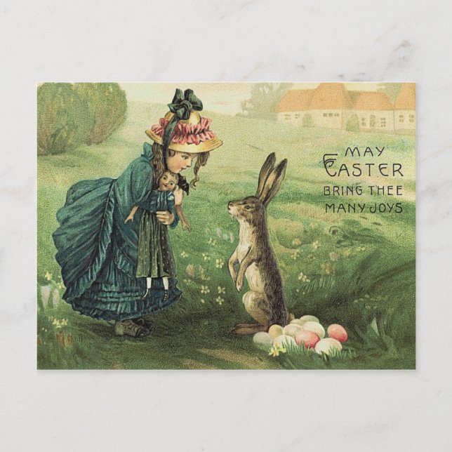 Cartes Pour Fêtes Annuelles Jolie poupée victorienne lapin de Pâques (Devant)