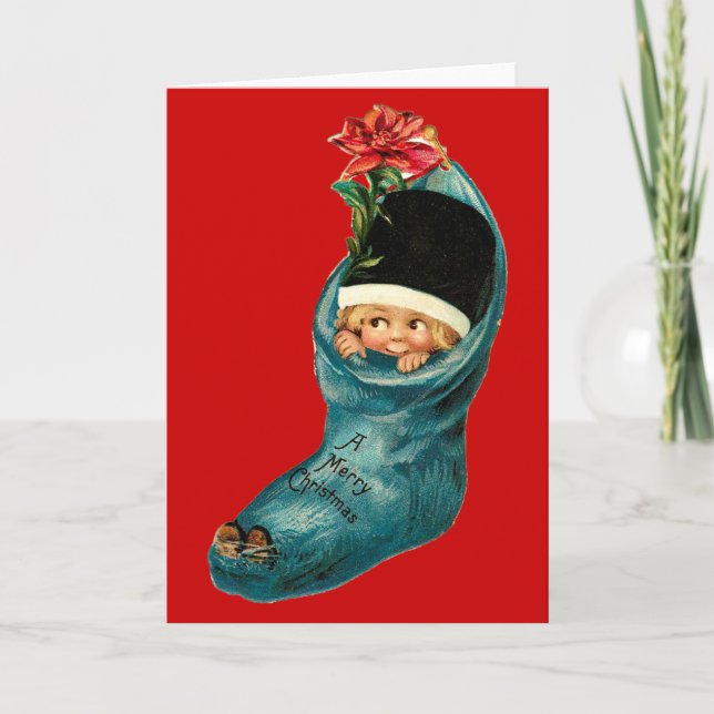 Cartes Pour Fêtes Annuelles Jolie réserve de Noël, Petit enfant, Rouge blanc (Devant)