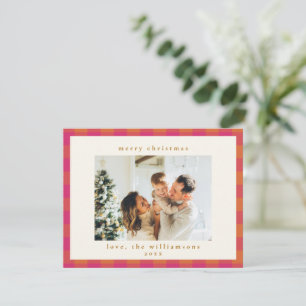 Cartes Pour Fêtes Annuelles Jolie Retro rose et orange Plaid Photo de Noël