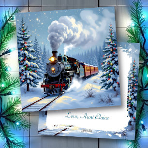 Cartes Pour Fêtes Annuelles Jolie scène de Noël en train Vintage Personnalisé
