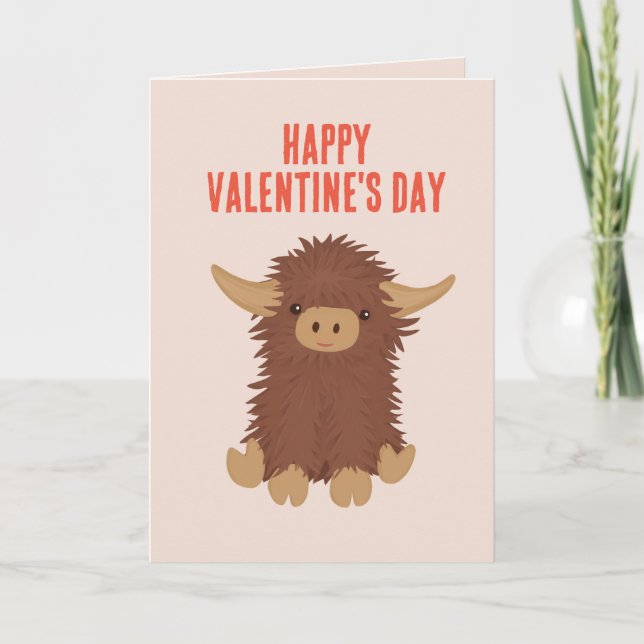 Cartes Pour Fêtes Annuelles Jolie, shaggy Vache Highland Design Valentine (Devant)