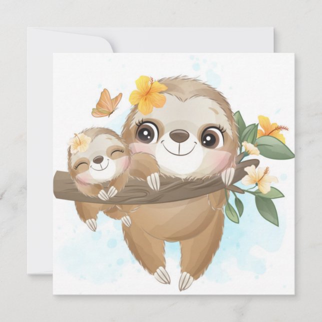 Cartes Pour Fêtes Annuelles Jolie Sloth (Devant)