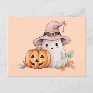 Cartes Pour Fêtes Annuelles Jolie sorcière fantôme Casquette Jack-O' Lantern H