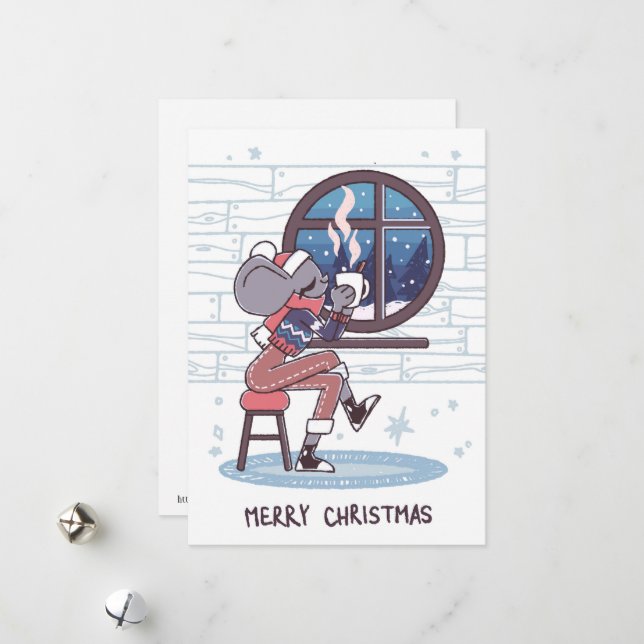 Cartes Pour Fêtes Annuelles Jolie souris de Noël  (Devant/Arrière en situation)