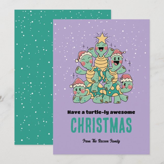 Cartes Pour Fêtes Annuelles Jolie Tortue Xmas Arbre Turtlely Superbe Noël (Devant / Derrière)