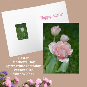 Cartes Pour Fêtes Annuelles Jolie Tulipes Roses Floral Pâques Printemps