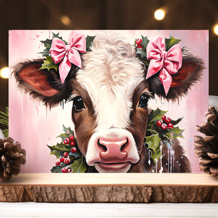 Cartes Pour Fêtes Annuelles Jolie vache bébé avec des vaches roses Noël