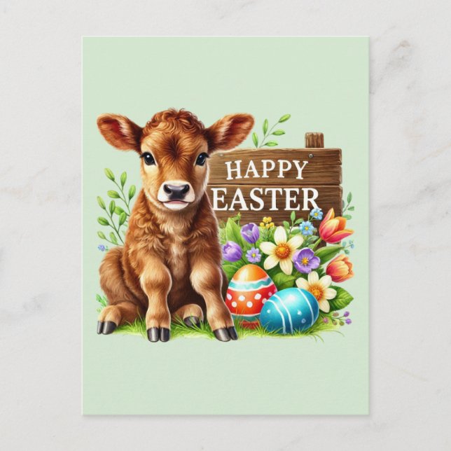 Cartes Pour Fêtes Annuelles Jolie vache de Pâques (Devant)