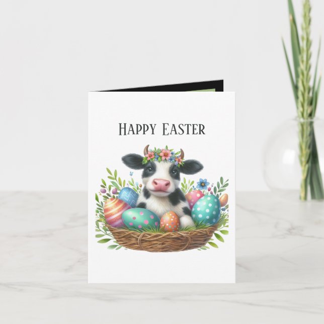 Cartes Pour Fêtes Annuelles Jolie vache de Pâques ajouter un message (Devant)