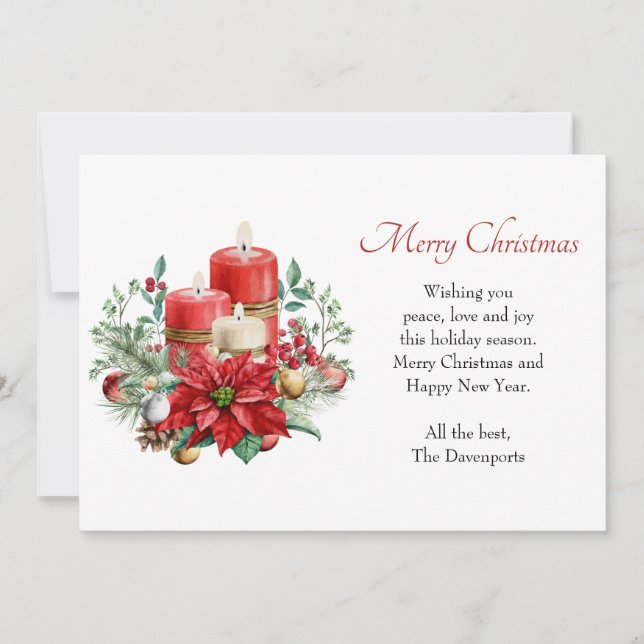 Cartes Pour Fêtes Annuelles Jolies bougies et bouquet Poinsettia Noël (Devant)