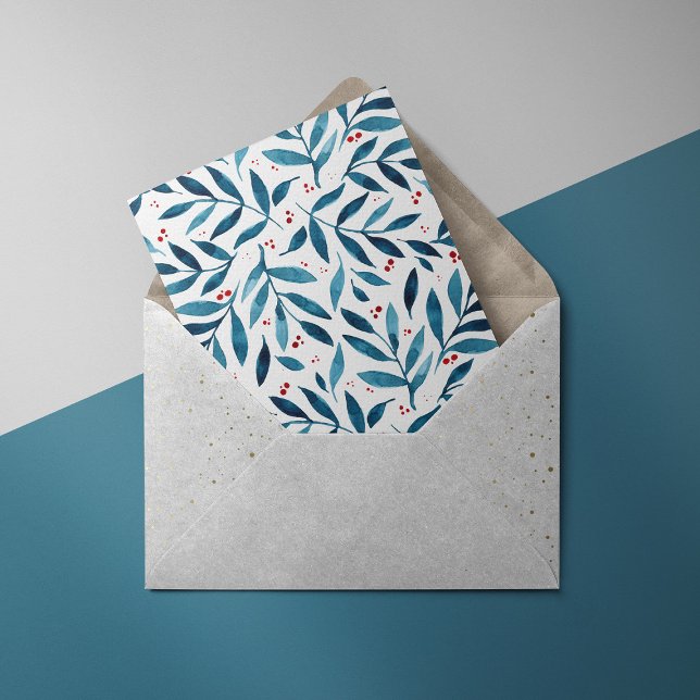 Cartes Pour Fêtes Annuelles Jolies branches d'aquarelle - turquoise et rouge (Créateur téléchargé)