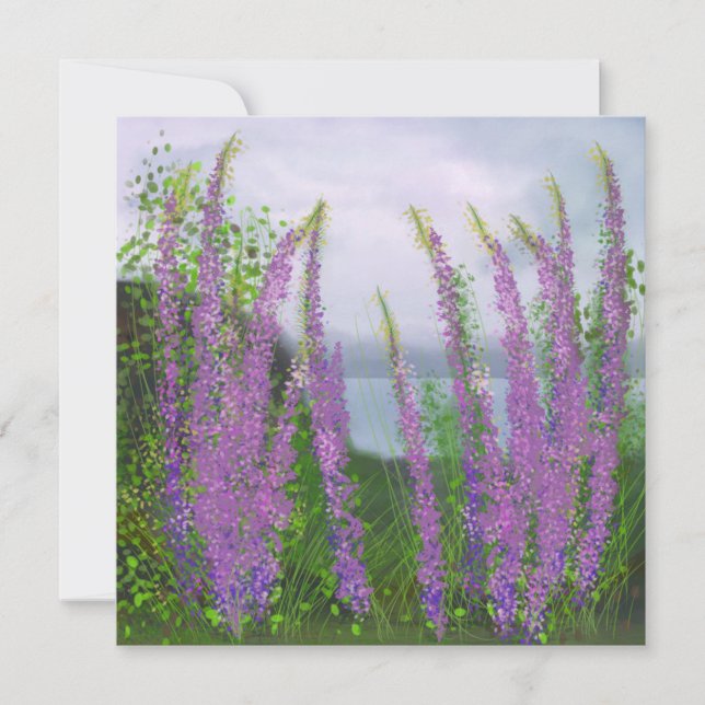 Cartes Pour Fêtes Annuelles Jolies Fleurs Lupines Au Bord Du Lac (Devant)