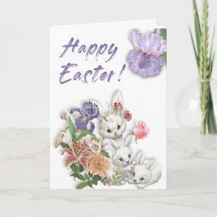 Cartes Pour Fêtes Annuelles Jolies lapins et fleurs de Pâques Vintages