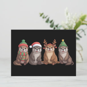 Cartes Pour Fêtes Annuelles Jolies loutres de Noël lumières de Noël drôles ani