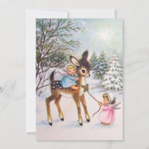 Cartes Pour Fêtes Annuelles Jolis anges vintage avec bébé cerf de Noël