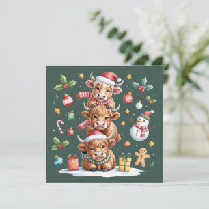 Cartes Pour Fêtes Annuelles Jolis arbres de Noël de vache des Highlands, choco