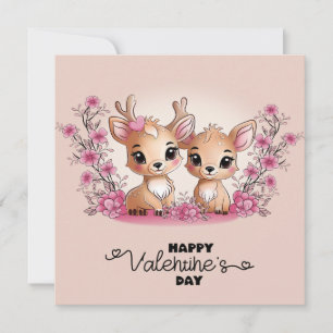 Cartes Pour Fêtes Annuelles Jolis dessins animés Amoureux de Bambi Cœurs Saint